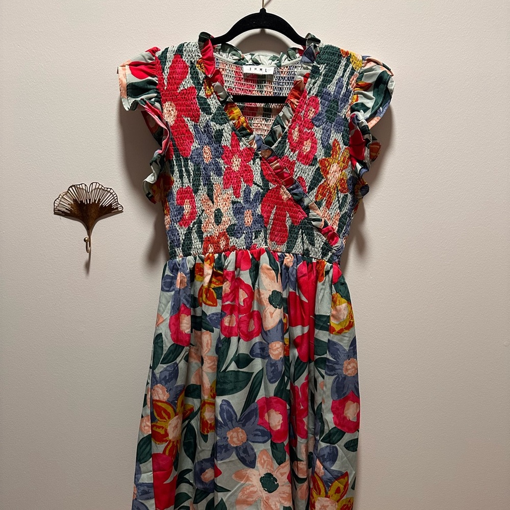 THML pink and Blue Flutter Sleeve Mini Sundress